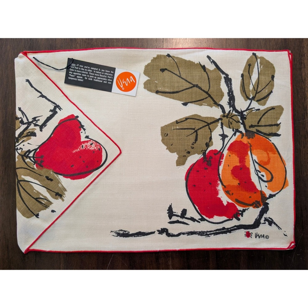 Vera Neumann Vintage Pear Placemat and Napkin 8 Pc Set Belgian Linen MCM Pop Art